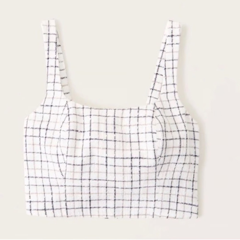 NWT Abercrombie & Fitch White Black Tweed Knit Plaid Crop Top XS
